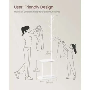 Stylish VASAGLE Coat Rack with 8 Hooks and Shelf