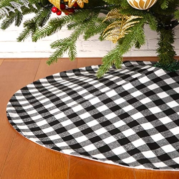 Sattiyrch Buffalo Plaid Christmas Tree Skirt 48 in,Black and White Buffalo Check Christmas Tree Skir...
