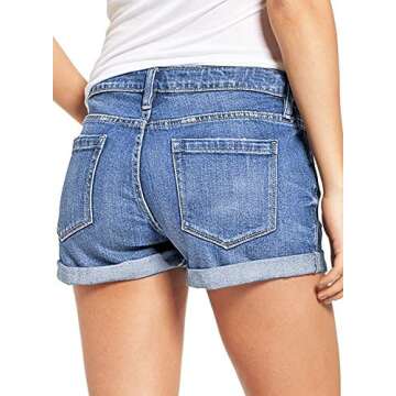luvamia Women's Ripped Button Fly Denim Shorts High Waisted Folded Hem Short Denim Jeans, F Blue Size Large
