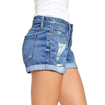 luvamia Women's Ripped Button Fly Denim Shorts High Waisted Folded Hem Short Denim Jeans, F Blue Size Large