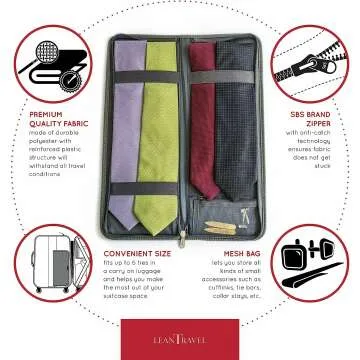 Grey Tie Case Organizer for Travel & Cufflinks