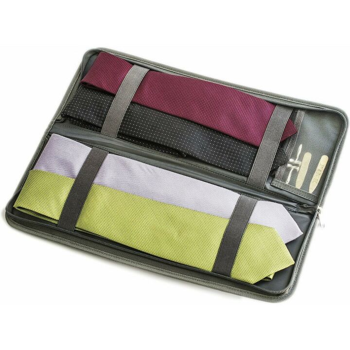 Grey Tie Case Organizer for Travel & Cufflinks