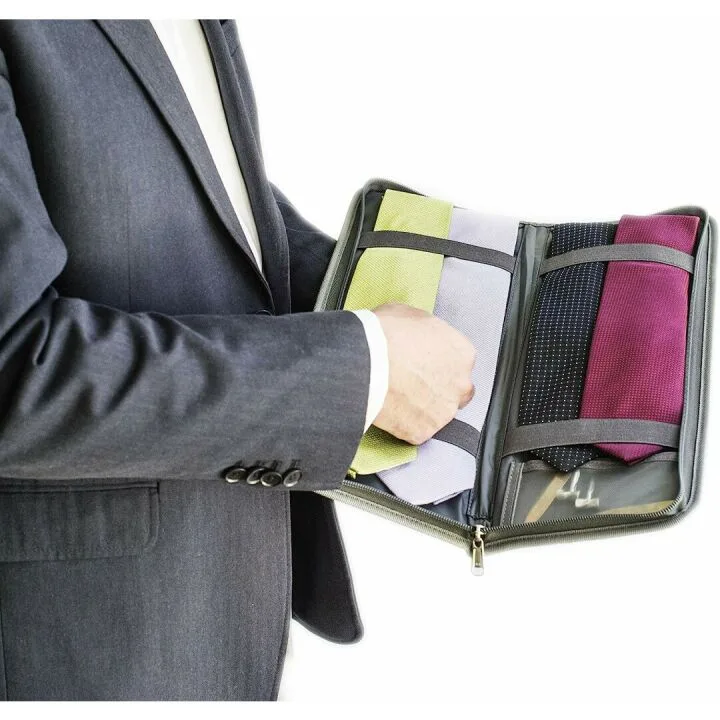Grey Tie Case Organizer for Travel & Cufflinks