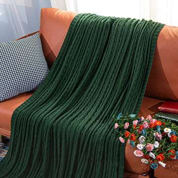 NTBAY 100% Cotton Cable Knit Throw Blanket, Cozy & Stylish
