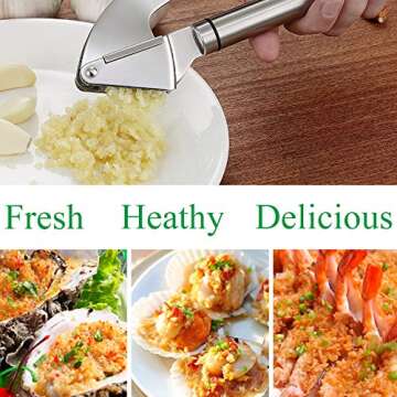 Sunkuka Premium Garlic Press Set - Large Capacity Stainless Steel Mincer, Crusher & Peeler, Ergonomic Design, Rust Roof, Easy Clean & Dishwasher Safe