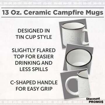 DISCOUNT PROMOS Ceramic Campfire Coffee Mugs 13 oz. Set of 10, Bulk Pack - Perfect for Tea, Espresso, Cappuccino, Hot Cocoa - White