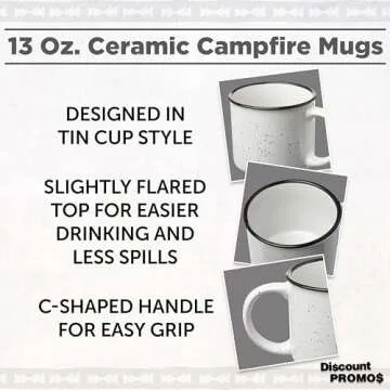 DISCOUNT PROMOS Ceramic Campfire Coffee Mugs 13 oz. Set of 10, Bulk Pack - Perfect for Tea, Espresso, Cappuccino, Hot Cocoa - White