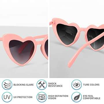 PHABULS 6 Pack Heart Shaped Cat Eye Sunglasses, Vintage Retro Goggles for Women and Girl, Set of 6 Bulk for Bride and Bridesmaids Bachelorette Party (5 Pink+ 1 White)