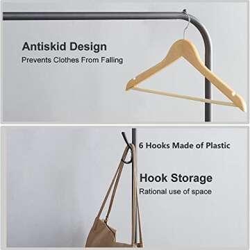 Clothing Garment Rack with Shelves, Metal Cloth Hanger Rack Stand Clothes Drying Rack for Hanging Clothes,with Top Rod Organizer Shirt Towel Rack and Lower Storage Shelf for Boxes Shoes Boots, Black