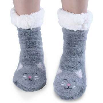 Cozy Jeasona Women’s Fuzzy Slipper Socks with Grippers