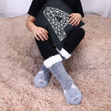 Cozy Jeasona Women’s Fuzzy Slipper Socks with Grippers