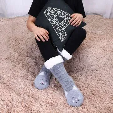 Cozy Jeasona Women’s Fuzzy Slipper Socks with Grippers