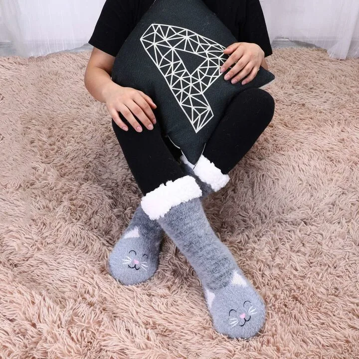 Cozy Jeasona Women’s Fuzzy Slipper Socks with Grippers