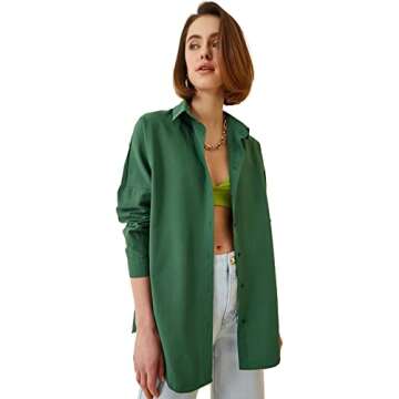 Womens Dressy Blouses Tops, Casual Long Sleeve Loose Fit Button Down Shirts (X-Large, Emerald)