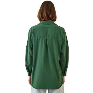 Womens Dressy Blouses Tops, Casual Long Sleeve Loose Fit Button Down Shirts (X-Large, Emerald)