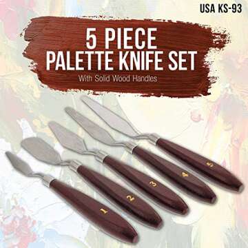U.S. Art Supply 5-Piece Stainless Steel Palette Knife Set - Flexible Spatula Painting Knives for Col...