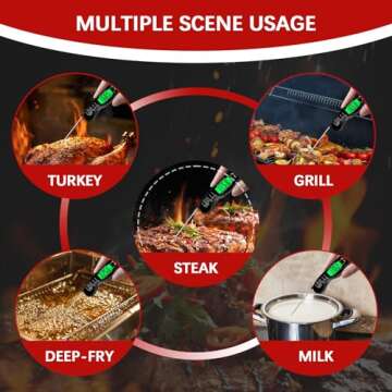 Cooking Thermometer,IP67 Waterproof Digital Meat Thermometer with Backlight, Calibration & Hold Function，Food Thermometer for Cooking,Outdoor Grilling,Candy Making