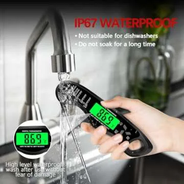 Cooking Thermometer,IP67 Waterproof Digital Meat Thermometer with Backlight, Calibration & Hold Function，Food Thermometer for Cooking,Outdoor Grilling,Candy Making