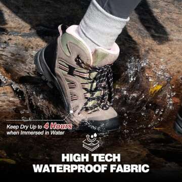R CORD Women's Hiking Boots - Lightweight, Waterproof, Durable Non-slip Outdoor Boot Size 8