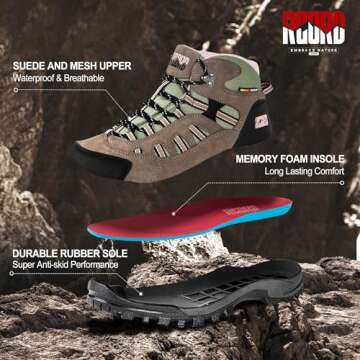 R CORD Women's Lightweight Waterproof Hiking Boots