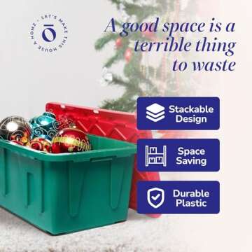 HOMZ 2-Pack Durabilt, Heavy Duty Plastic Storage Box with Lids, 27 Gallon, Green/Red