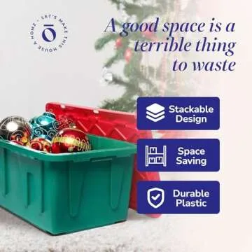 HOMZ 2-Pack Durabilt, Heavy Duty Plastic Storage Box with Lids, 27 Gallon, Green/Red