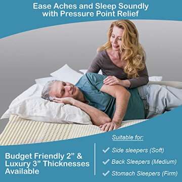 7 Zone Green Natural Organic Latex Mattress Topper Queen Size - 2 inch - High Density Firm - GOLS Certified Latex Foam Bed Pad for Back Sleepers Back Pain Relief Support Durable and Breathable