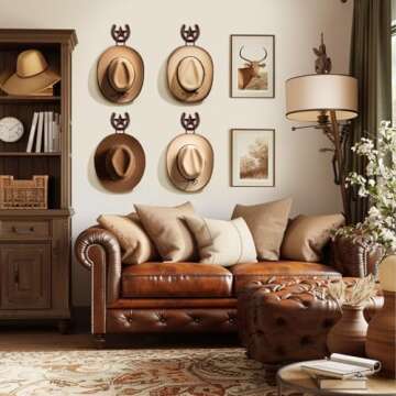 Cowboy Hat Rack Wall Mount 4 Pack Cowboy Hat Holder Western Cowboy Hat Hanger Horseshoe Hooks Rustic...