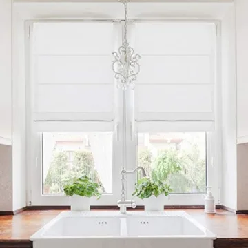 TWOPAGES Snow White Roman Shade Faux Linen Roman Blinds for Kitchen Windows, Customized Roman Window...