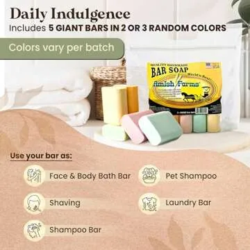 Amish Farms Bar Soap w/All Natural Bentonite Clay | Made in USA, Vegan Moisturizing for Sensitive Skin | Women & Mens Face & Body Bar Bath Soap for Shower | Clean Scent | 5oz Ea (5 Bars)