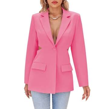 Cicy Bell Women's Fitted Sexy Blazers Casual Open Front Long Sleeve Trendy Tailored Cut Out Blazer J...
