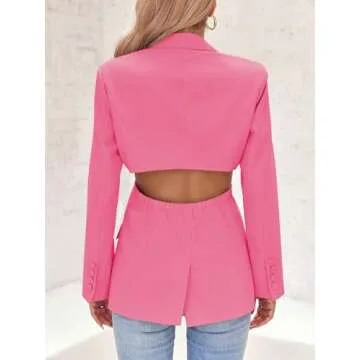 Cicy Bell Women's Fitted Sexy Blazers Casual Open Front Long Sleeve Trendy Tailored Cut Out Blazer Jackets Hot Pink