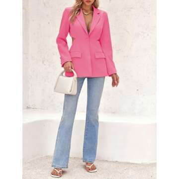 Cicy Bell Women's Fitted Sexy Blazers Casual Open Front Long Sleeve Trendy Tailored Cut Out Blazer Jackets Hot Pink