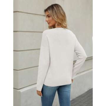 LILLUSORY Womens V Neck Pullover Sweater Long Sleeve Fashion Shirts Fall Outfits 2025 Knit Trendy Slim Fitted Tops White S