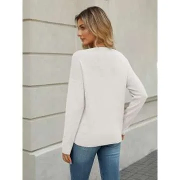 LILLUSORY Womens V Neck Pullover Sweater Long Sleeve Fashion Shirts Fall Outfits 2025 Knit Trendy Slim Fitted Tops White S