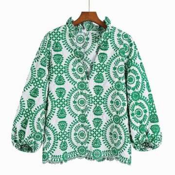 LIXINGHEITANG Embroidered Blouse Women Long Sleeve Fitted Clothing Female Shirt Slim Lady Top Wears