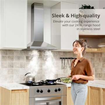 FIREGAS Range Hood 24 inch Wall Mount Type with Ducted/Ductless Convertible, 450 CFM Stainless Steel...