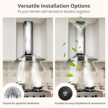 FIREGAS Range Hood 24 inch Wall Mount Type with Ducted/Ductless Convertible, 450 CFM Stainless Steel Chimney-Style Kitchen Hood, Over Stove Vent Hood with 3 Speed Fan, Charcoal Filters