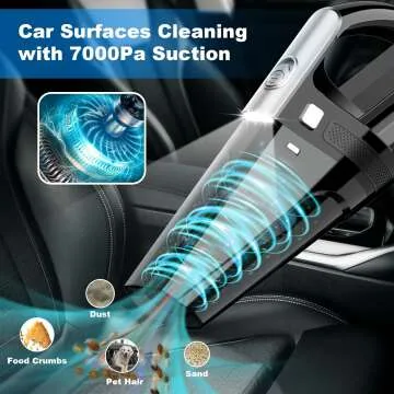 Portable Car Vacuum - 7000PA Suction & LED Light
