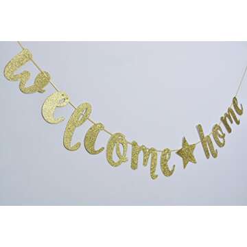 Home Welcome Gold Glitter Banner for Housewarming Military Decoration and Family Celebrations