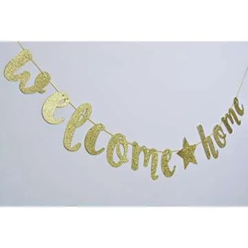 Home Welcome Gold Glitter Banner for Housewarming Military Decoration and Family Celebrations