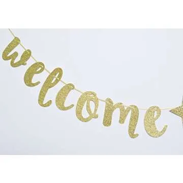 Home Welcome Gold Glitter Banner for Parties and Celebrations