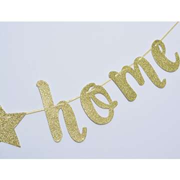 Home Welcome Gold Glitter Banner for Parties and Celebrations