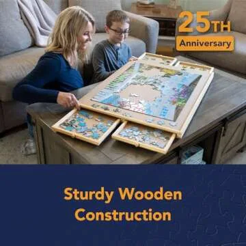 Bits and Pieces Puzzle Board with Drawers – 1000 Piece Jigsaw Puzzle Table Organizer 22.25"x 30" Wooden Smooth Non-Slip Surface Portable Sorting Trays