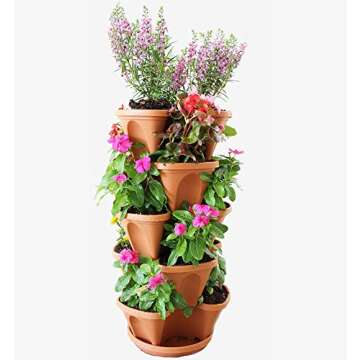 Natures Distributing Stacking Planters - Strawberry, Herb & Vegetable Planter - Vertical Gardening Indoor/Outdoor Stacking Garden Pots - Self-Watering Tiers from Top Down