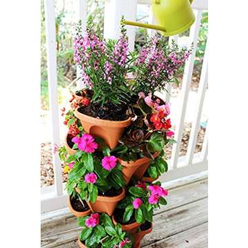 Natures Distributing Stacking Planters - Strawberry, Herb & Vegetable Planter - Vertical Gardening Indoor/Outdoor Stacking Garden Pots - Self-Watering Tiers from Top Down