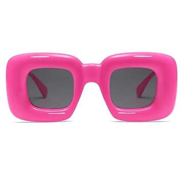 VANLINKER Cute Square Inflated Sunglasses for Women Men Trendy Chunky Glasses Retro Thick Frame Funny Mask Shades VL9733 Bar-bie Pink