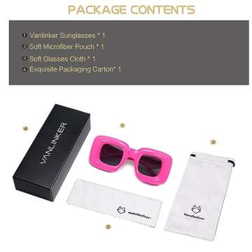 VANLINKER Cute Square Inflated Sunglasses for Women Men Trendy Chunky Glasses Retro Thick Frame Funny Mask Shades VL9733 Bar-bie Pink