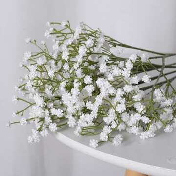 Suandsu 9 PCS Gypsophila Long Stem Artificial Baby Breath Flowers Fake Real Touch Flower for Home Office Indoor Outdoor Wedding Decoration Festive Furnishing White