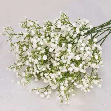 Suandsu 9 PCS Gypsophila Long Stem Artificial Baby Breath Flowers Fake Real Touch Flower for Home Office Indoor Outdoor Wedding Decoration Festive Furnishing White